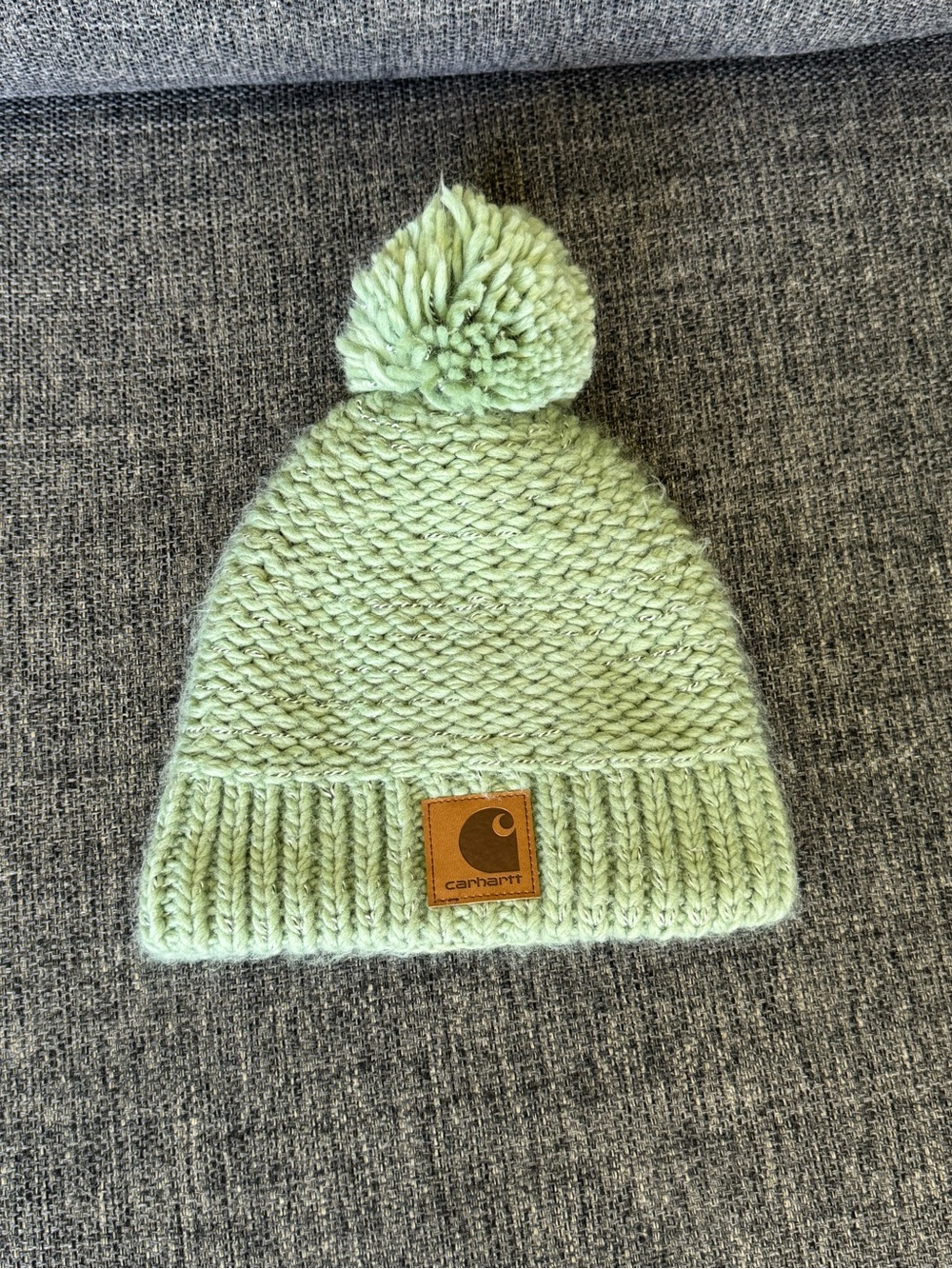 Carhartt Light Green Pom Beanie with Branded Patch